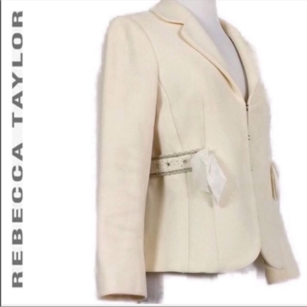 Rebecca Taylor cream ribbon embellished blazer